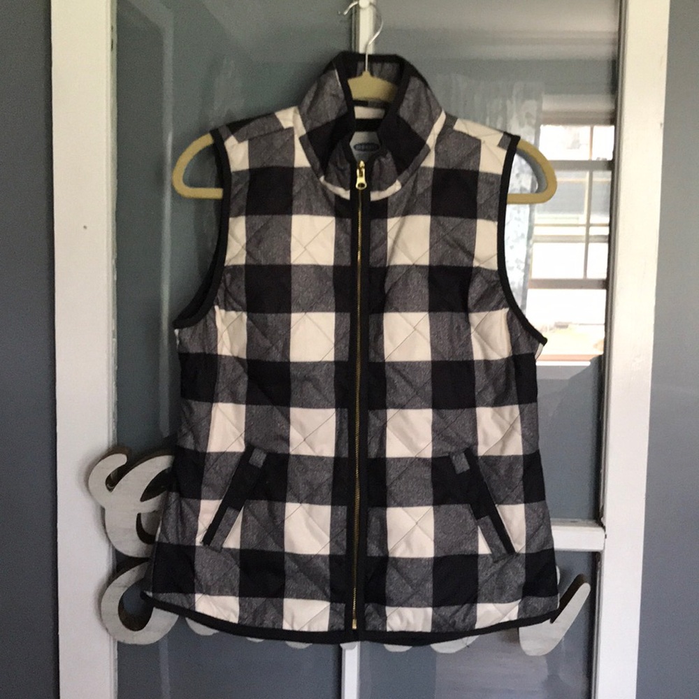 Black and white plaid vest